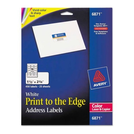 Avery Avery Address Labels for Color Laser & Copier, 1-1/4 x 2-3/8, Matte White, 450/Pack 6871